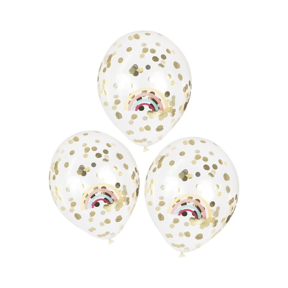 5 Ballons Transparents avec Confettis Rose Gold à l'intérieur