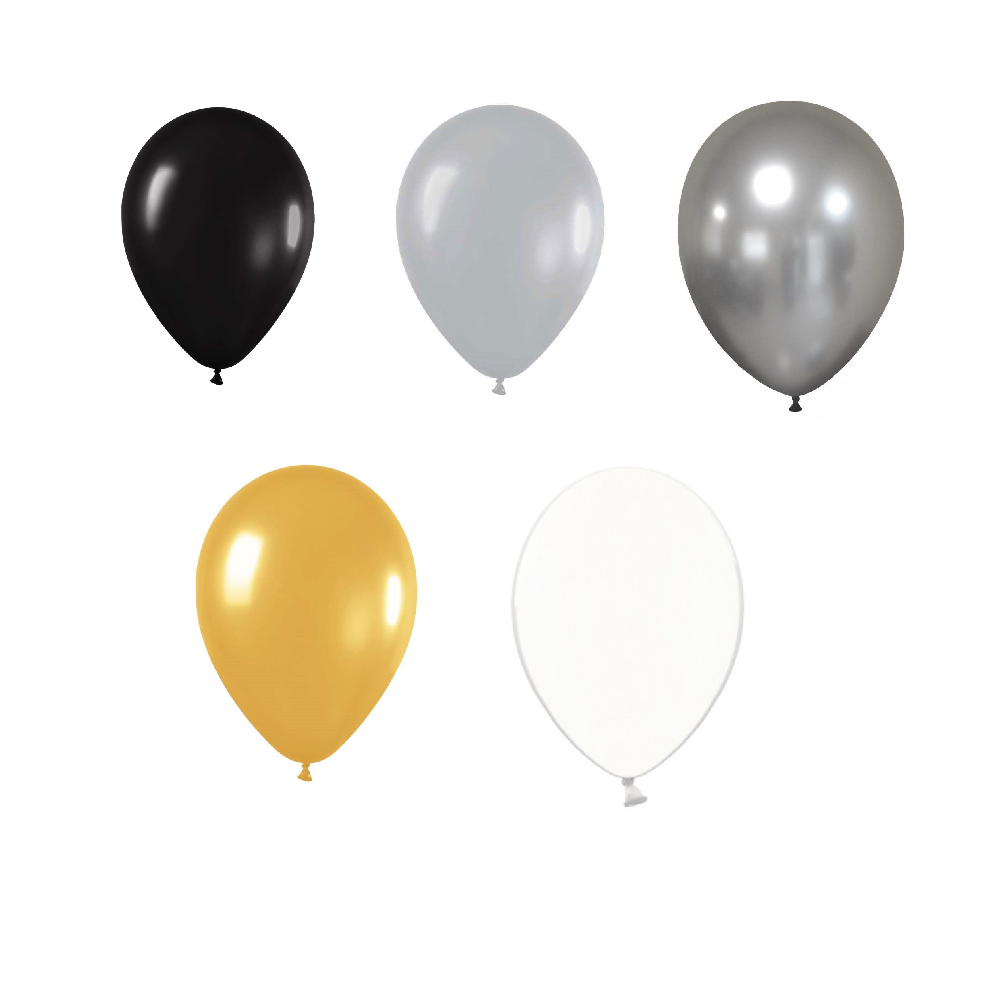 15 ballons argentés, noirs et dorés