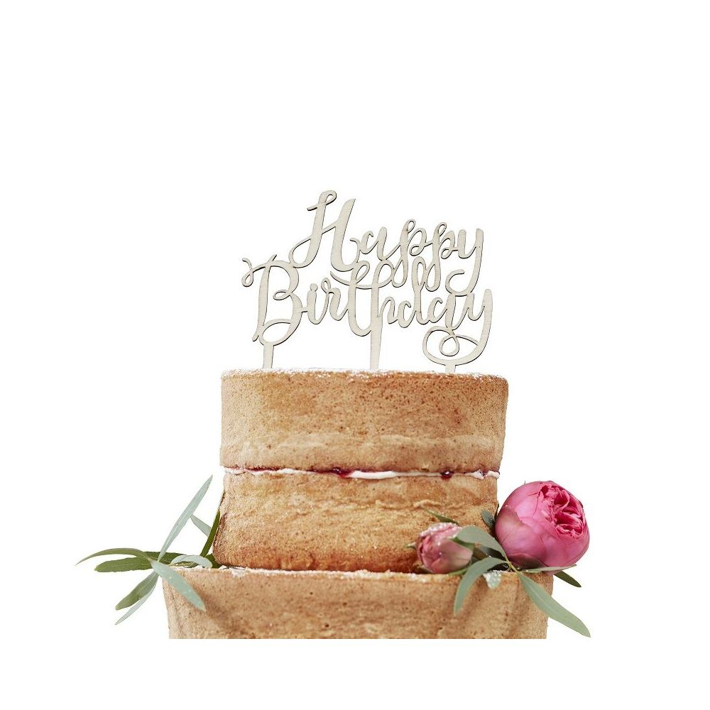 Cake Topper Boheme En Bois Happy Birthday